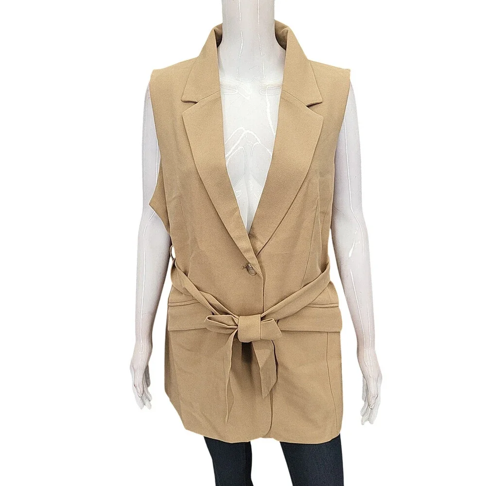 Kate & Mallory Womens Tan Dressy Work Office Business Casual Vest Size XL